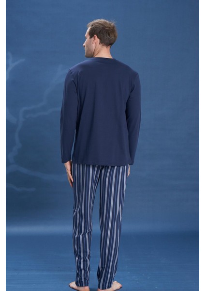 Erkek Penye Süprem Genç Önü Patlı Pijama Takımı | Lacivert 2154 modelleri