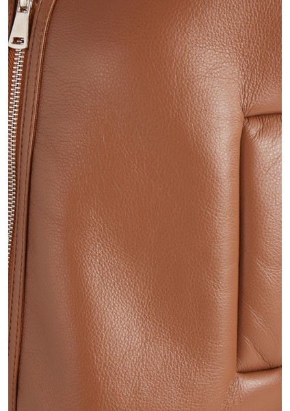 Kadın Regular Fit Klasik Kesim Içi Kürklü Kol Detaylı taba Deri Mont