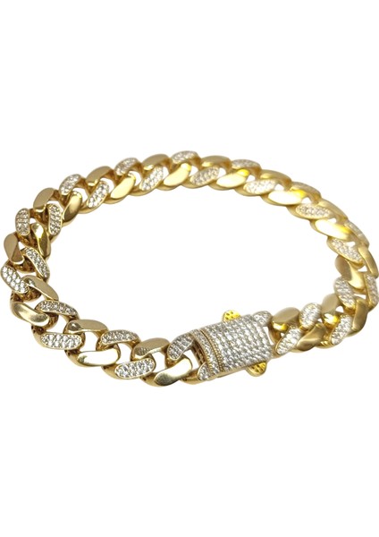 9.7mm Taşlı Gurmet Bileklik Künye 14 Ayar Altın Hd Videolu