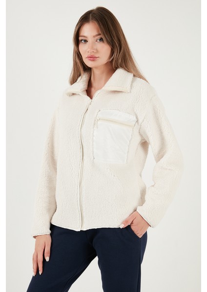 Regular Fit Klasik Yaka Göğüs Cep Detaylı Peluş Hırka Polar Bayan Polar 5866437