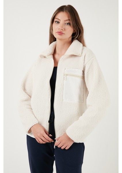 Regular Fit Klasik Yaka Göğüs Cep Detaylı Peluş Hırka Polar Bayan Polar 5866437