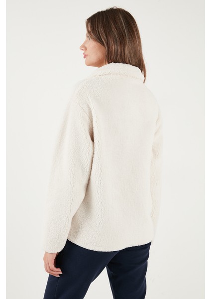 Regular Fit Klasik Yaka Göğüs Cep Detaylı Peluş Hırka Polar Bayan Polar 5866437