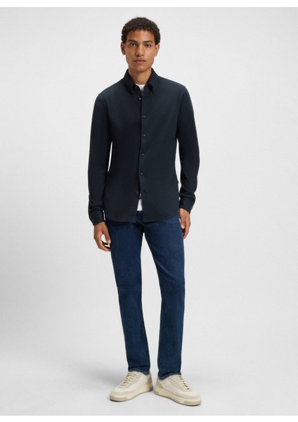 Slim Fit Gömlek Yaka Lacivert Erkek Gömlek Myjersey_m