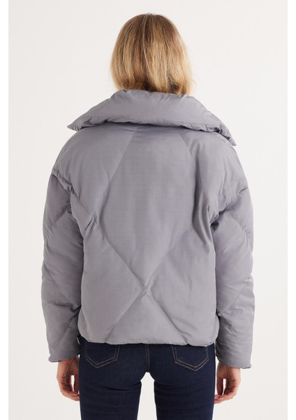 Kadın Oversize Geniş Kesim Şişme Dik Yaka Antrasit Mont