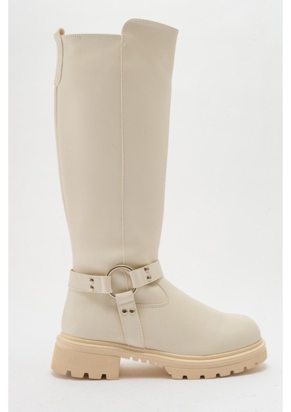 Kaydırmaz Halkalı Fermuarlı Çizme Bej Cilt fiyatları