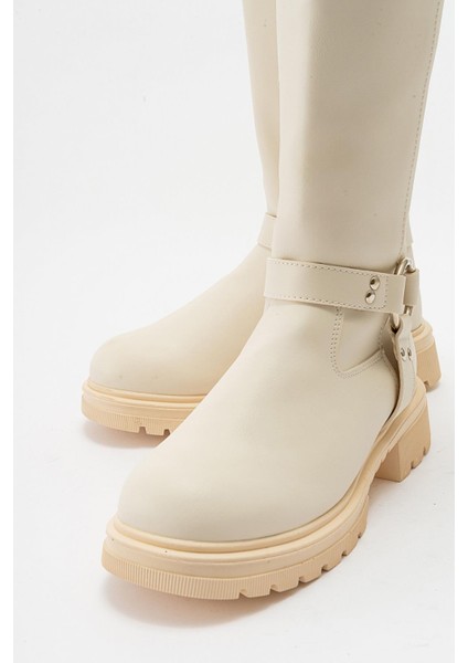 Kaydırmaz Halkalı Fermuarlı Çizme Bej Cilt modelleri