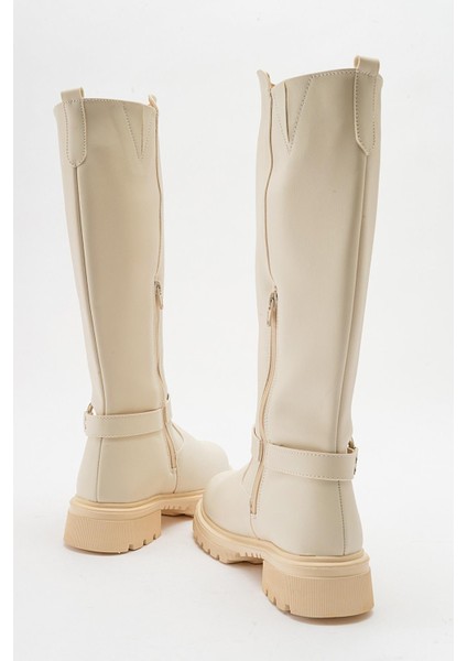 Kaydırmaz Halkalı Fermuarlı Çizme Bej Cilt fırsatları