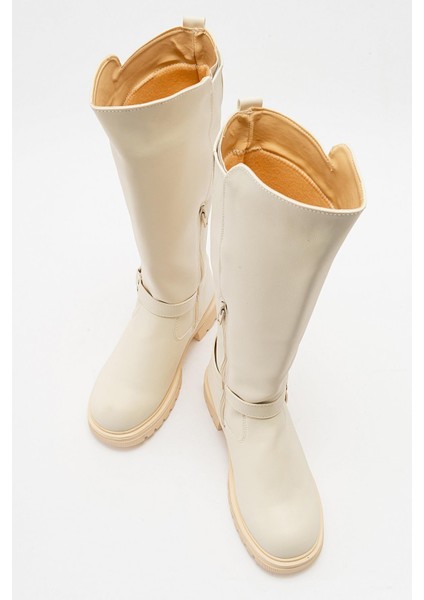 Kaydırmaz Halkalı Fermuarlı Çizme Bej Cilt indirimleri