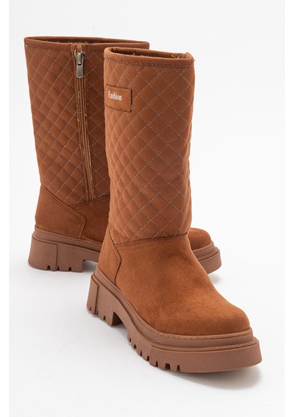 Kaydırmaz Kapitoneli Kadın Çizme Taba Süet