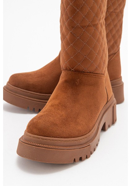 Kaydırmaz Kapitoneli Kadın Çizme Taba Süet modelleri