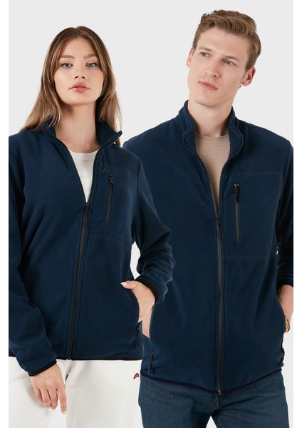Slim Fit Cepli Fermuarlı Anti-Pilling Tüylenme Yapmayan Soğuk Geçirmez Polar Hırka Unisex Hırka 5906028S1