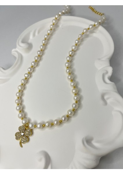 Premium Gerçek Inci & Altın Kaplama Yonca Uçlu Kolye fiyatları