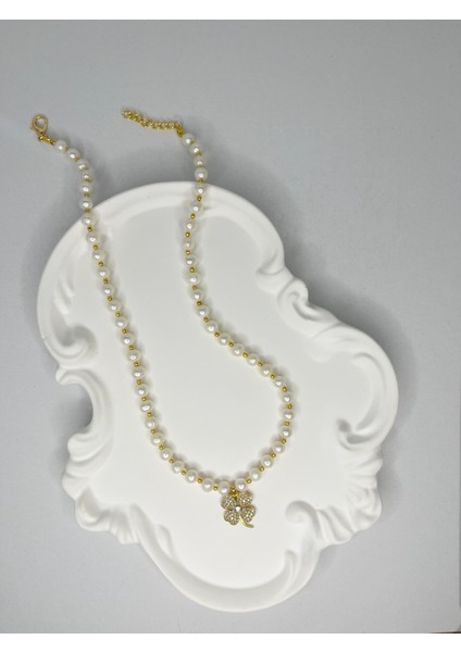 Premium Gerçek Inci & Altın Kaplama Yonca Uçlu Kolye modelleri