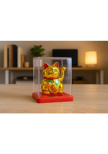Işığa Duyarlı Sallanan Kol Maneki Neko – Bej Renkli Şans Kedisi, Solar Enerji ile Çalışan