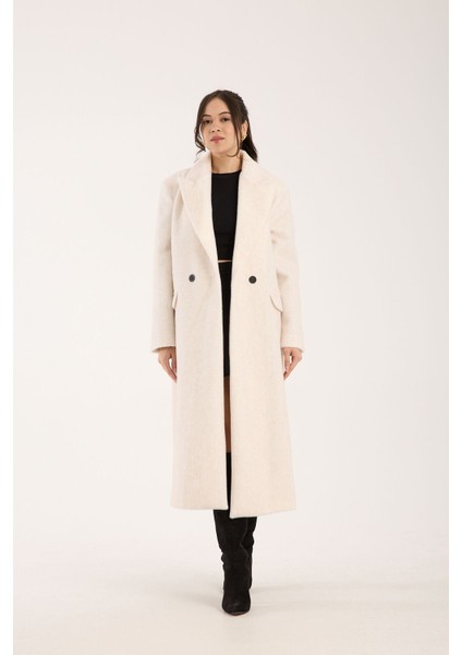 Fox Kumaş Uzun Oversize Kaban Krem - 40 modelleri