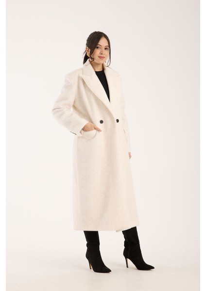 Fox Kumaş Uzun Oversize Kaban Krem - 40 indirimleri