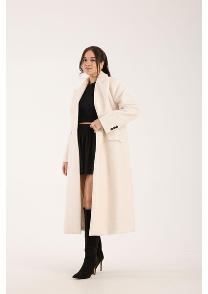 Fox Kumaş Uzun Oversize Kaban Krem - 40