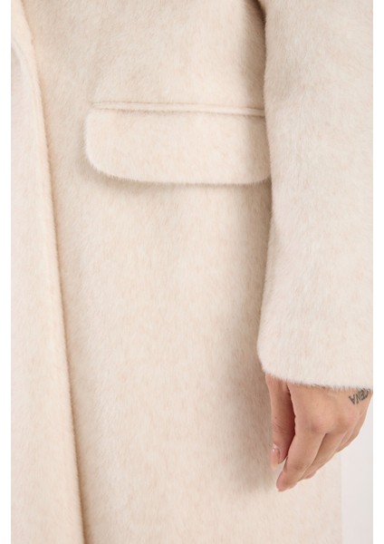 Fox Kumaş Uzun Oversize Kaban Krem - 40