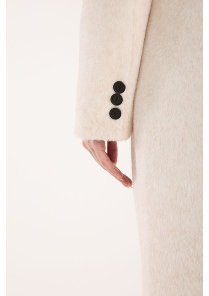 Fox Kumaş Uzun Oversize Kaban Krem - 40