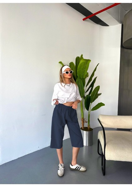 Kadın Büyük Beden Yüksek Bel Keten Görünümlü %100 Pamuk Kapri W203-64 fiyatları