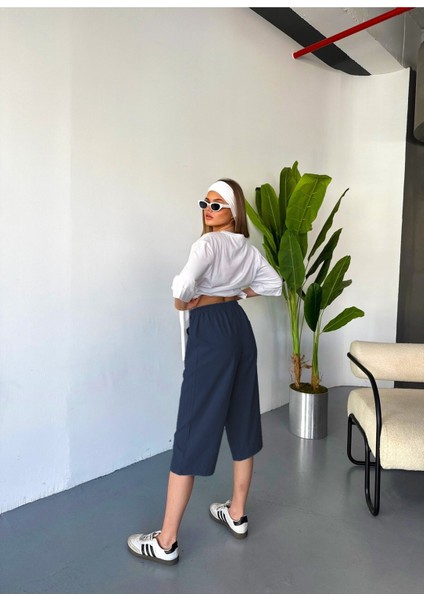 Kadın Büyük Beden Yüksek Bel Keten Görünümlü %100 Pamuk Kapri W203-64 fırsatları