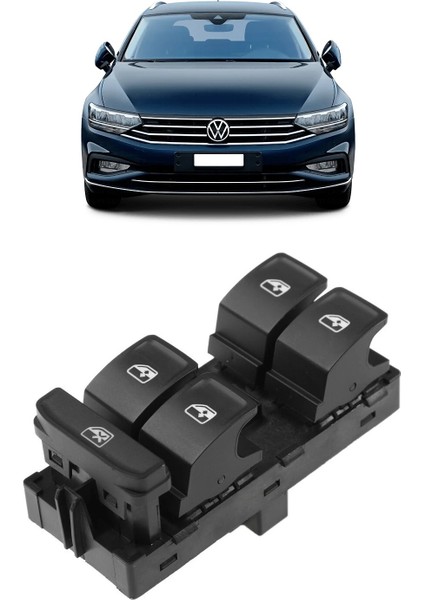 Vw Volkswagen Passat B8 ve B8.5 2015-2022 Uyumlu Ön Sol Kapı Dörtlü Cam Açma Düğmesi 5G0959857