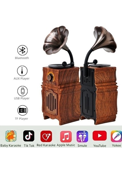 Nostaljik Gramafon Görünümlü Radyo Bluetooth Hoparlör USB Aux Yüksek Ses Kalitesi fiyatları