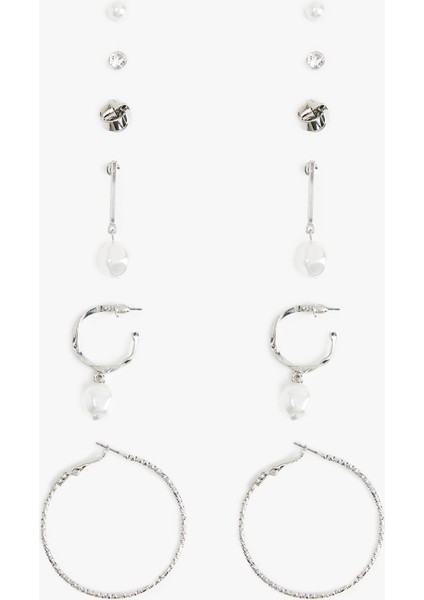 Çelik Karışımlı Inci Detaylı 6'lı Top ve Halka Küpe Seti