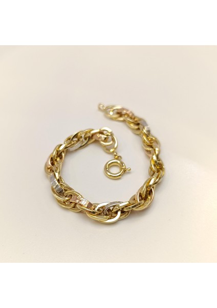 8.3mm Palamut Haloy Bileklik Künye 14 Ayar Altın Hd Videolu modelleri