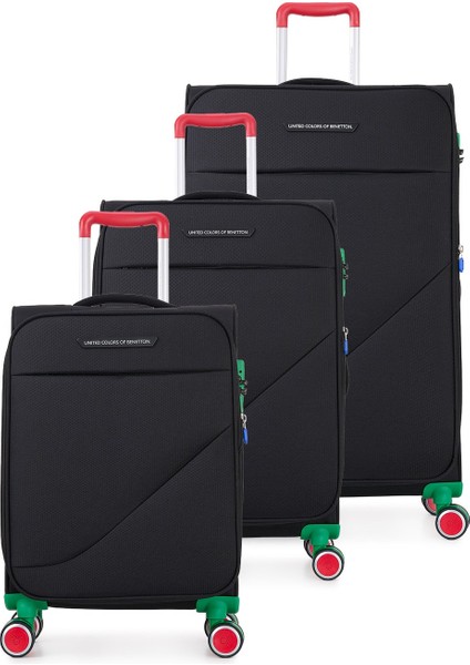 Benetton Ekstra Hafif Lüx Kumaş 8 Tekerlekli 3'lü Valiz Seti