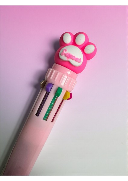 10 Renkli Pati Tasarımlı Çok Fonksiyonlu Tükenmez Kalem, Otomatik Mekanizma, Pembe Mavi Mor fiyatları