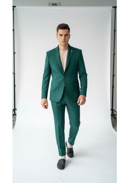 Erkek Tek Düğme Slim Fit Takım Elbise - Şık Ofis ve Davet Kombini