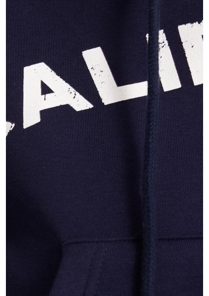 Kadın Slim Fit Dar Kesim Pamuklu Kapüşonlu Baskılı Lacivert Hırka indirimleri