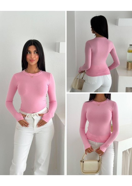 Kadın Bisiklet Yaka Uzun Kol Parmak Geçmeli Buzy Bady