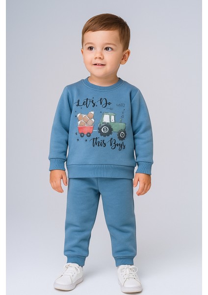 Traktör Baskı Şardonlu Içi Polar 3 Ip Erkek Çocuk Eşofman Takım