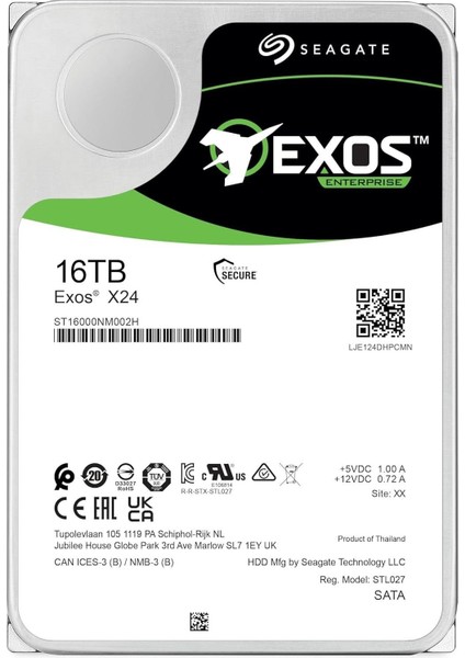 Exos X16 16TB 7200RPM 512E Sata3 6gbit/sn ST16000NM002H HDD