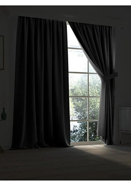 Siyah Kornişli Blackout Karartma Saten Perde