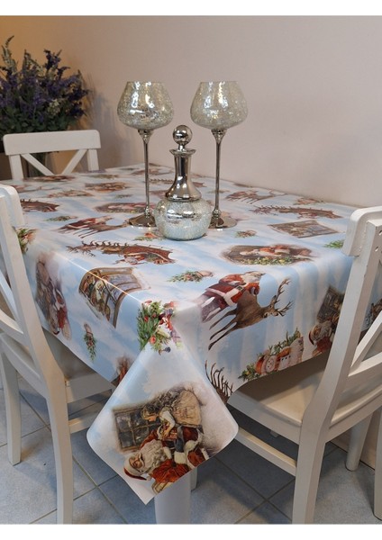 Yeni Yıl Desenli Elyaflı Pvc Masa Örtüsü – Silinebilir ve Su Geçirmez Muşamba