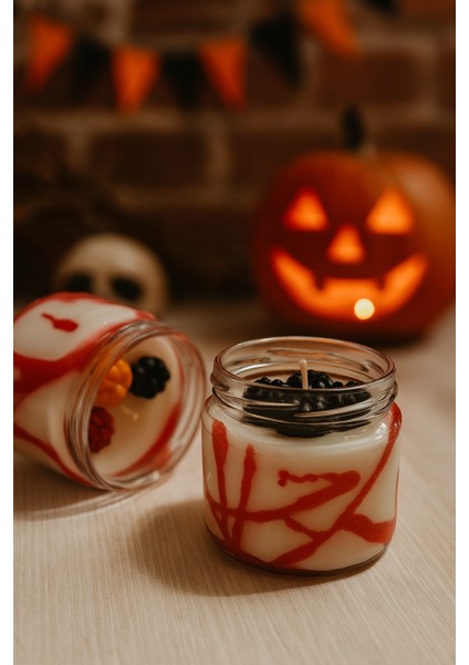 Cadılar Bayramı Özel – Vanilya Kokulu El Yapımı Mum | 330 gr Kırmızı Desenli Hediye