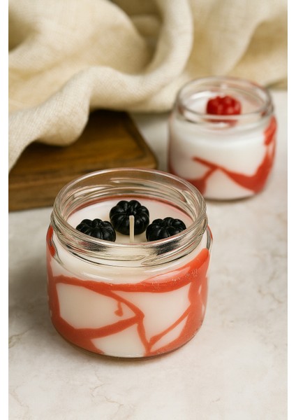 Cadılar Bayramı Özel – Vanilya Kokulu El Yapımı Mum | 330 gr Kırmızı Desenli Hediye fiyatları