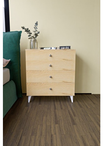 Dekoratif 4 Çekmeceli Ayaklı Şifonyer Atlantik Çam Modern Tasarım 83 cm Yükseklik indirimleri