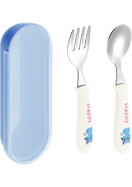 Beyaz Renk Kedi Model Premium Çocuk Bpa'sız Silikon Saplı Paslanmaz Çelik Uçlu Çatal-Kaşık, (9+ Ay