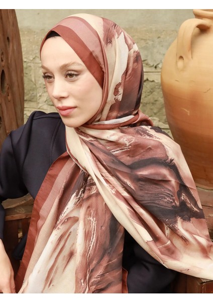 Punch Desen Lina Şal Kahverengi