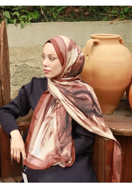 Punch Desen Lina Şal Kahverengi modelleri