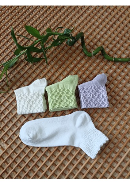 Bambu Bürümcek Lastikli Dikişsiz Burun 4'lü Kadın Çorabı