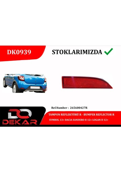 Mtxdpn Tampon Reflektörü R Symbol 13 Dacia Sandero Ii 12 Logan Ii 12