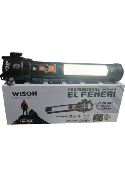 WS-7510 Profesyonel Acil Durum El Feneri | 40W – 4000 Lümen – 10.000 Mah – Cam Kırıcılı, Kemer Kesmeli & Çakmak Özellikli modelleri