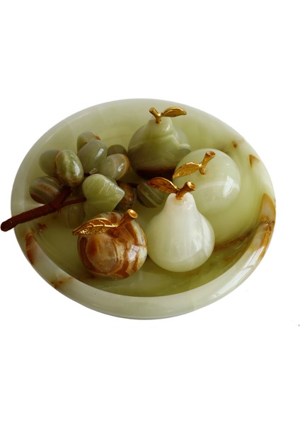 Oniks Doğal Taş Meyve Seti – 5 Parça – 6” Ayaklı Çanak + Elma & Armut + Üzüm Takımı – El Yapımı Dekoratif fiyatları