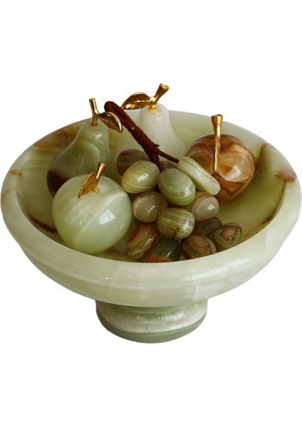 Oniks Doğal Taş Meyve Seti – 5 Parça – 6” Ayaklı Çanak + Elma & Armut + Üzüm Takımı – El Yapımı Dekoratif modelleri