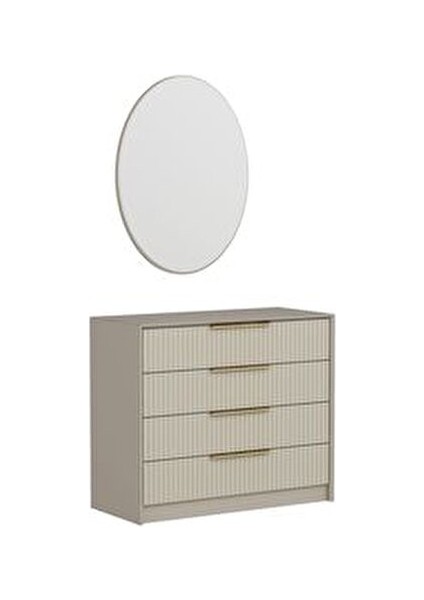 Kale Luxe Modern Aynalı Şifonyer Kumtaşı 4 Çekmeceli 100 cm Genişlik 85 cm Yükseklik